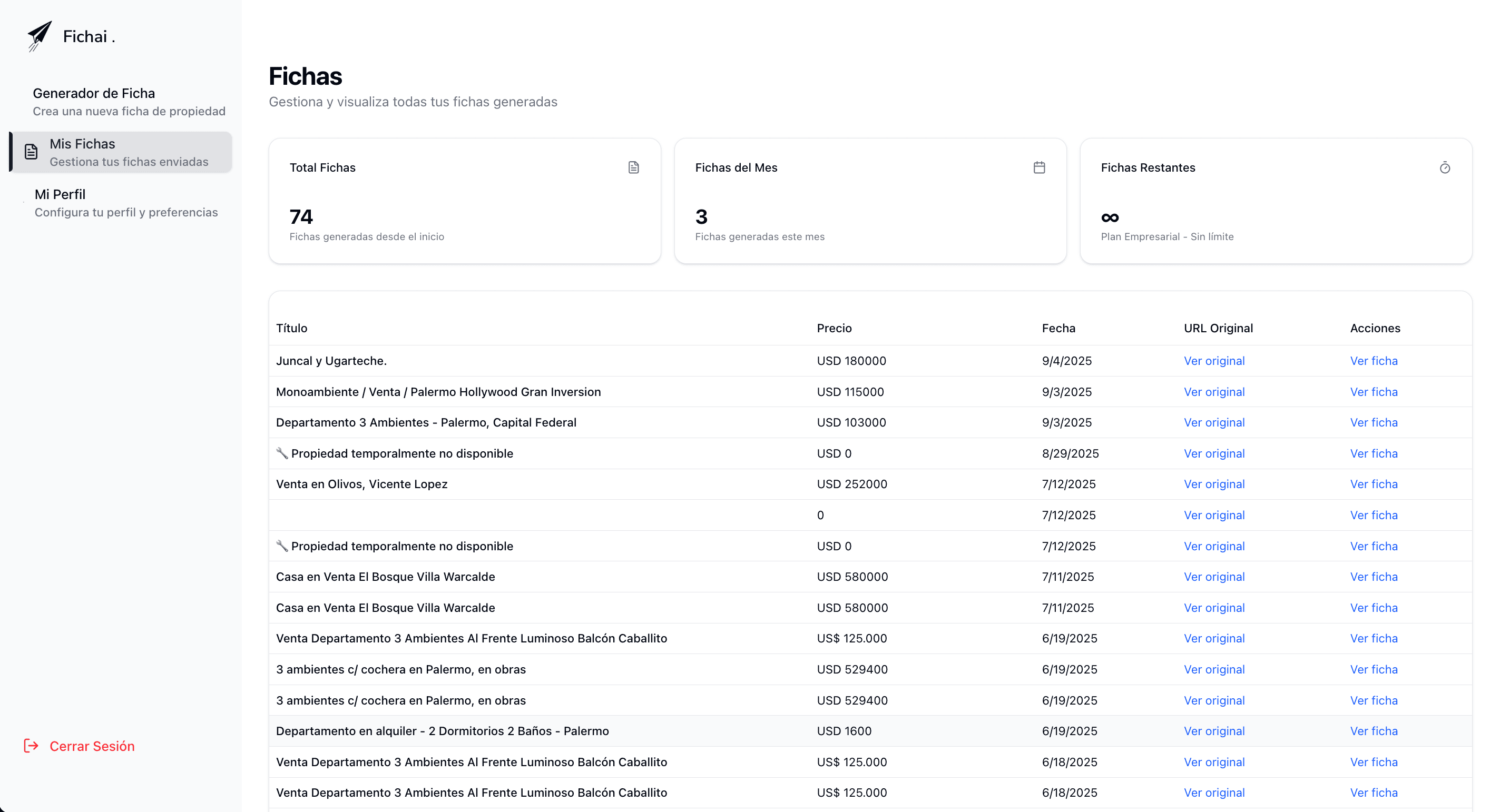 Dashboard de Fichai